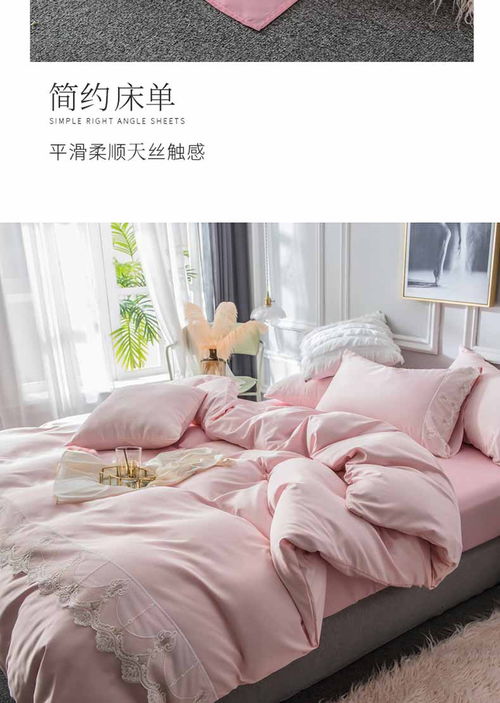 梵罗莱 韩式天丝四件套公主风夏季水洗真丝冰丝蕾丝被套床单床上用品